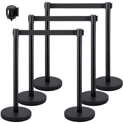 Stanchions 6Pcs - Durable Stainless Steel Crowd Control with 6.6FT Retractable Belts
