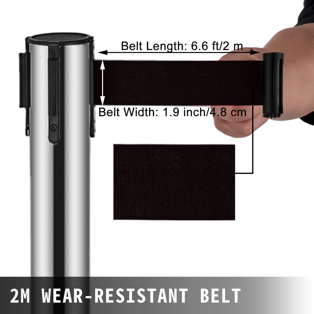 010218223258 - Stainless Steel Stanchions with 2m Retractable Belts, 6-Pack