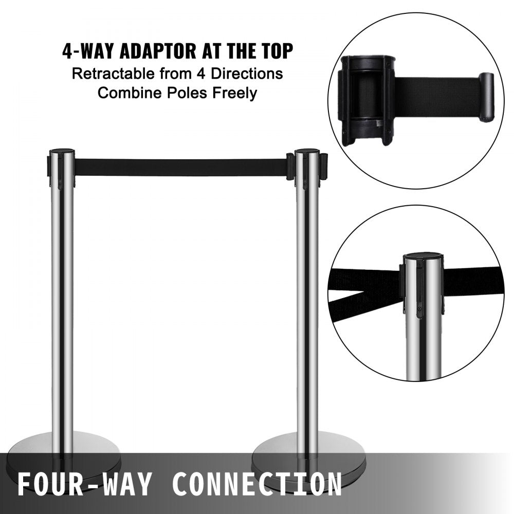 010218223258 - Stainless Steel Stanchions with 2m Retractable Belts, 6-Pack