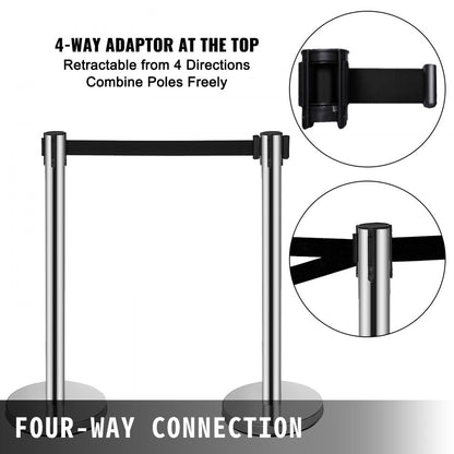 010218223258 - Stainless Steel Stanchions with 2m Retractable Belts, 6-Pack