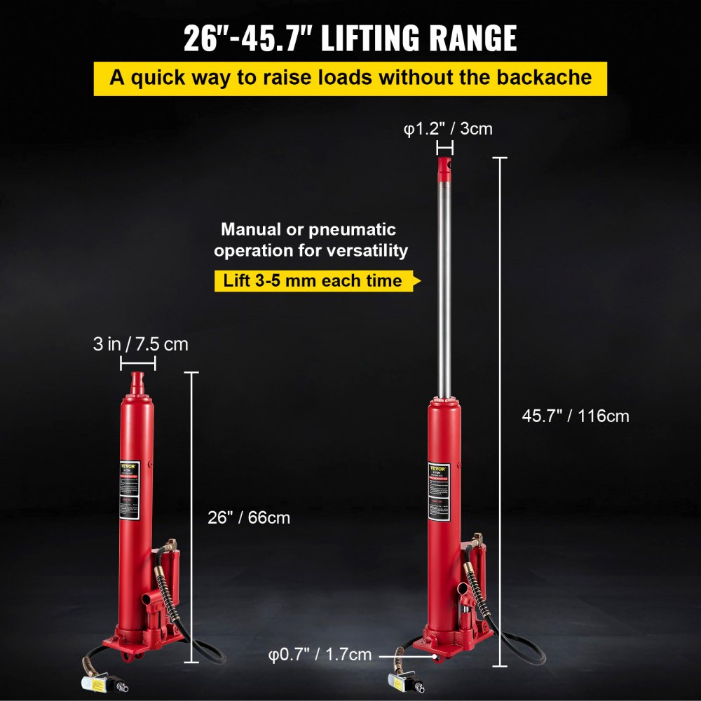 VV-QCGQJD-HODJ-12T - 8-Ton Hydraulic Long Ram Jack for Easy Lifting