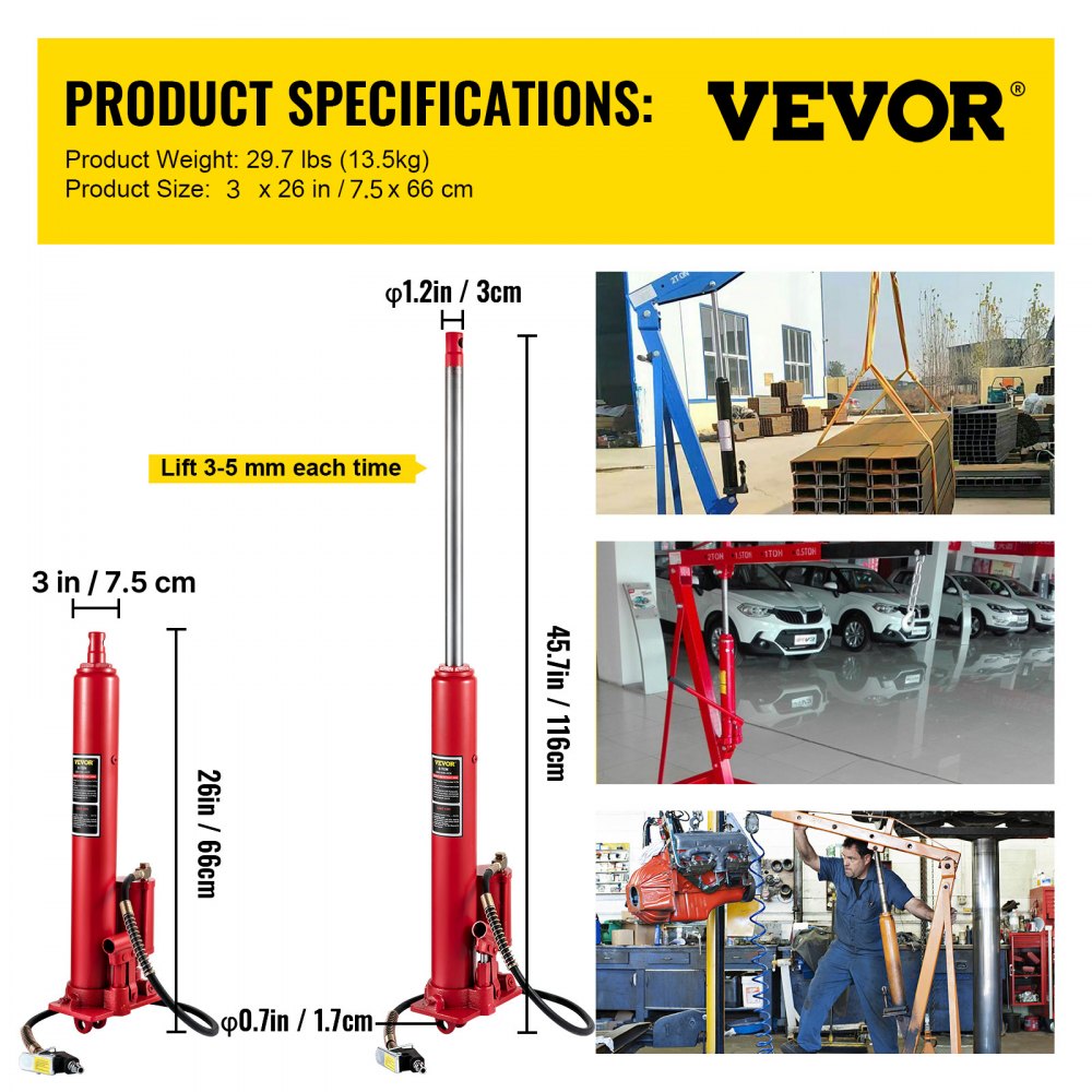 VV-QCGQJD-HODJ-12T - 8-Ton Hydraulic Long Ram Jack for Easy Lifting