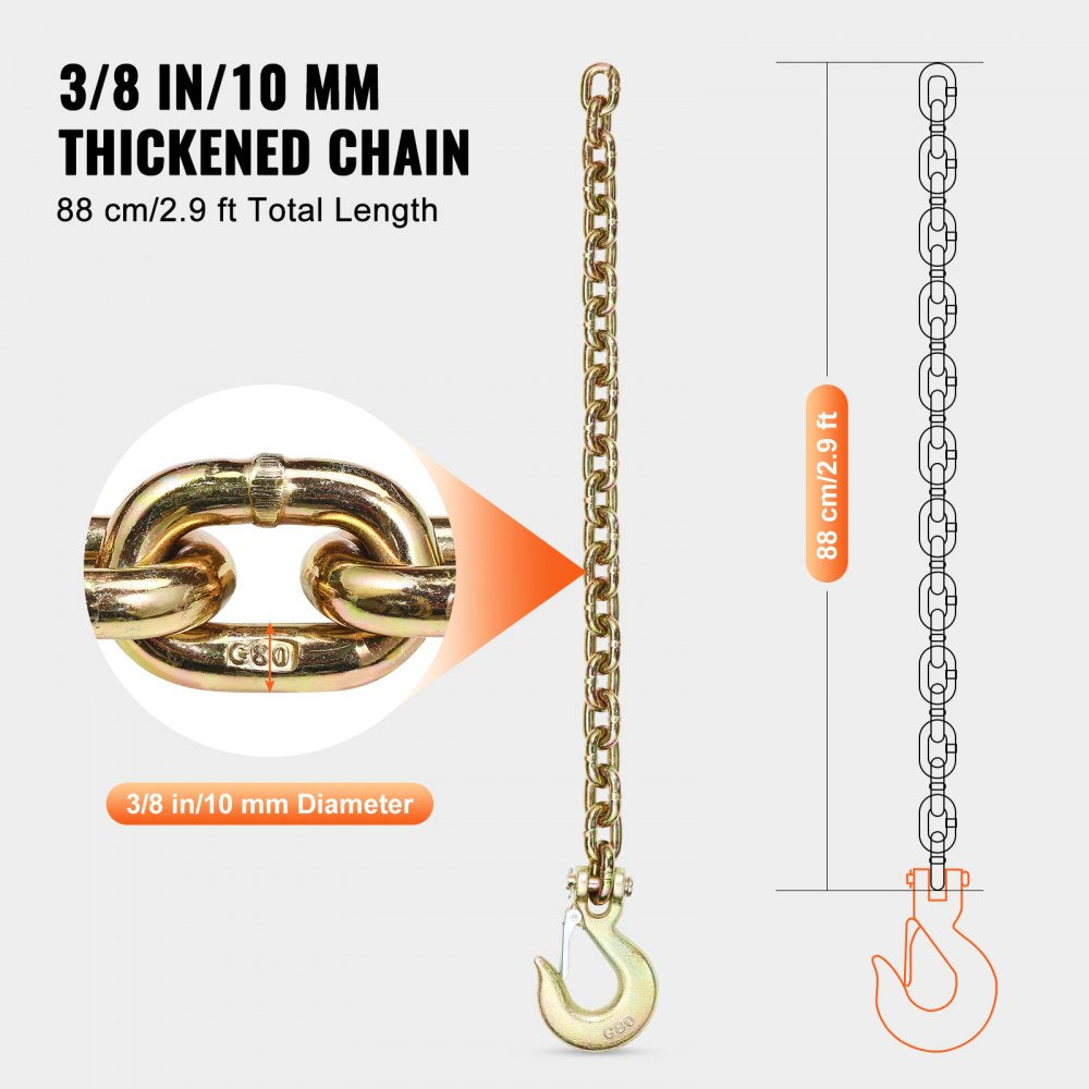 10mmX0.87m - G80 Heavy-Duty Tow Chain with 3/8" Hook for Safe Recovery