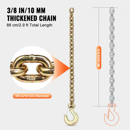 10mmX0.87m - G80 Heavy-Duty Tow Chain with 3/8" Hook for Safe Recovery