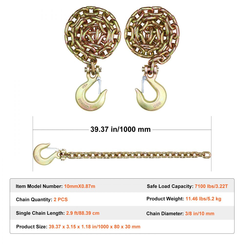 10mmX0.87m - G80 Heavy-Duty Tow Chain with 3/8" Hook for Safe Recovery