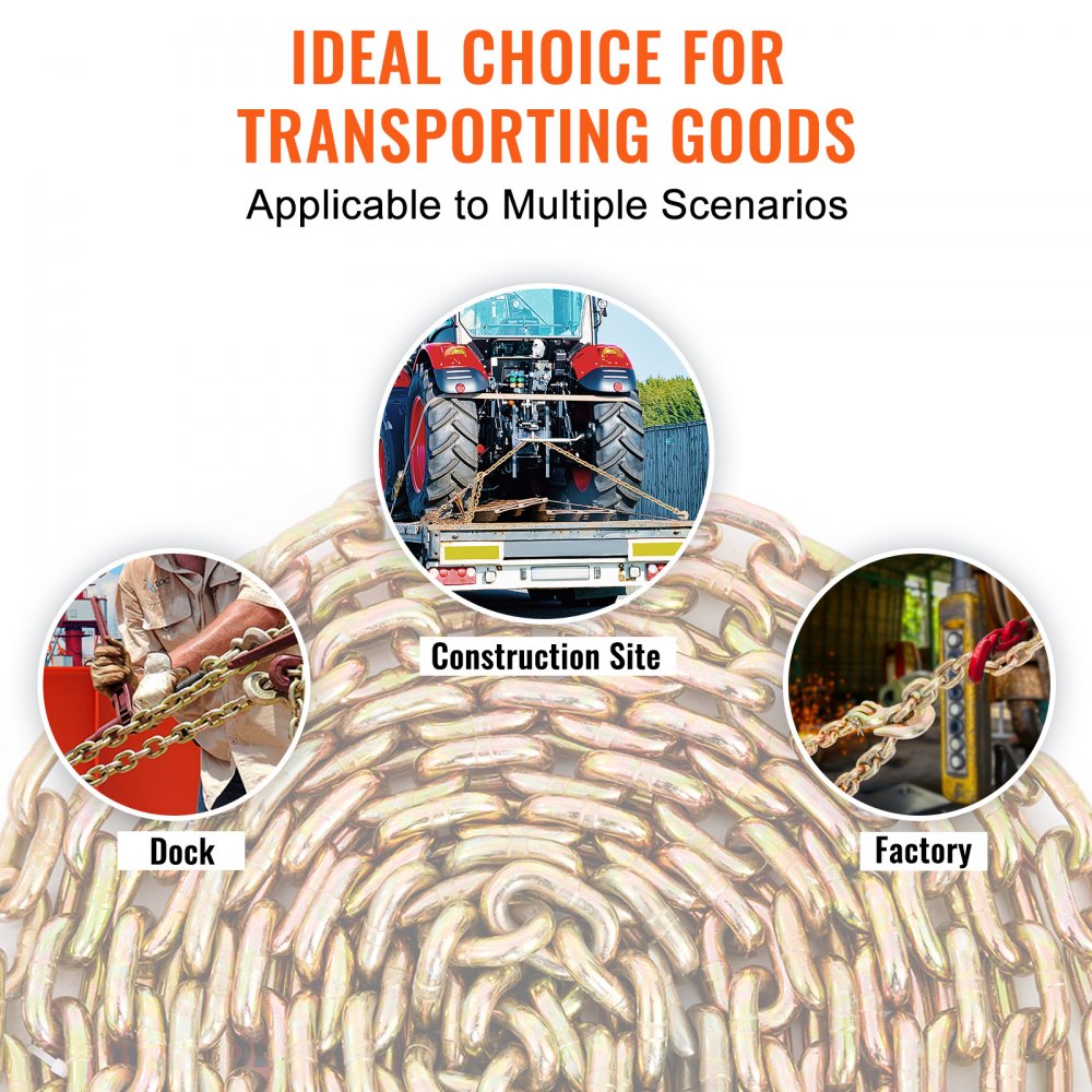 010846346540 - Heavy-Duty 20’ G80 Tow Chain with 7100lbs Limit and Grab Hooks