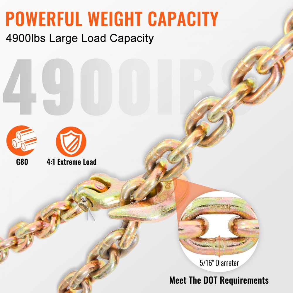 010712695840 - Heavy-Duty G80 Tow Chain, 4900 lbs Capacity, Rust-Resistant