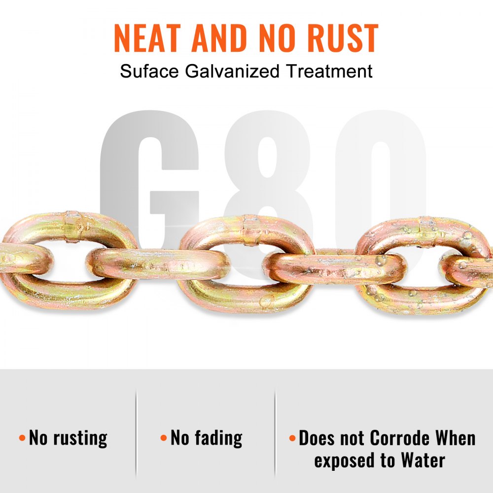 010712695840 - Heavy-Duty G80 Tow Chain, 4900 lbs Capacity, Rust-Resistant