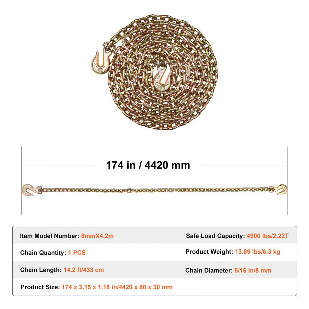 8mmX4.2m - Heavy-Duty G80 Binder Chain with Alloy Steel Hooks