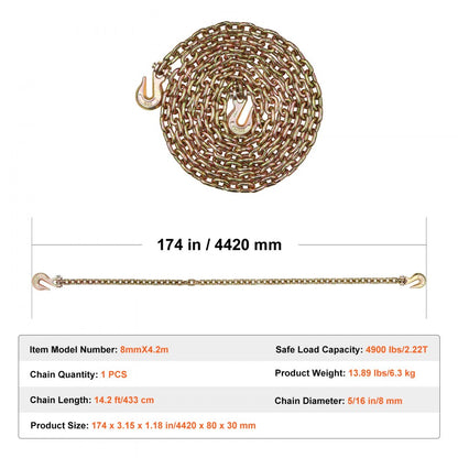 8mmX4.2m - Heavy-Duty G80 Binder Chain with Alloy Steel Hooks