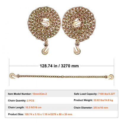 10mmX3m-2 - Durable G80 Transport Binder Chain for Secure Tie-Downs