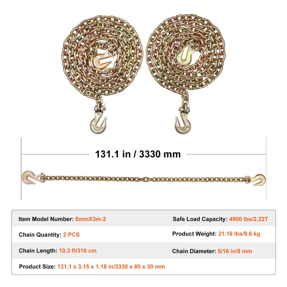 8mmX3m-2 - Heavy Duty G80 Chain with Hooks for Secure Cargo Tie-Down