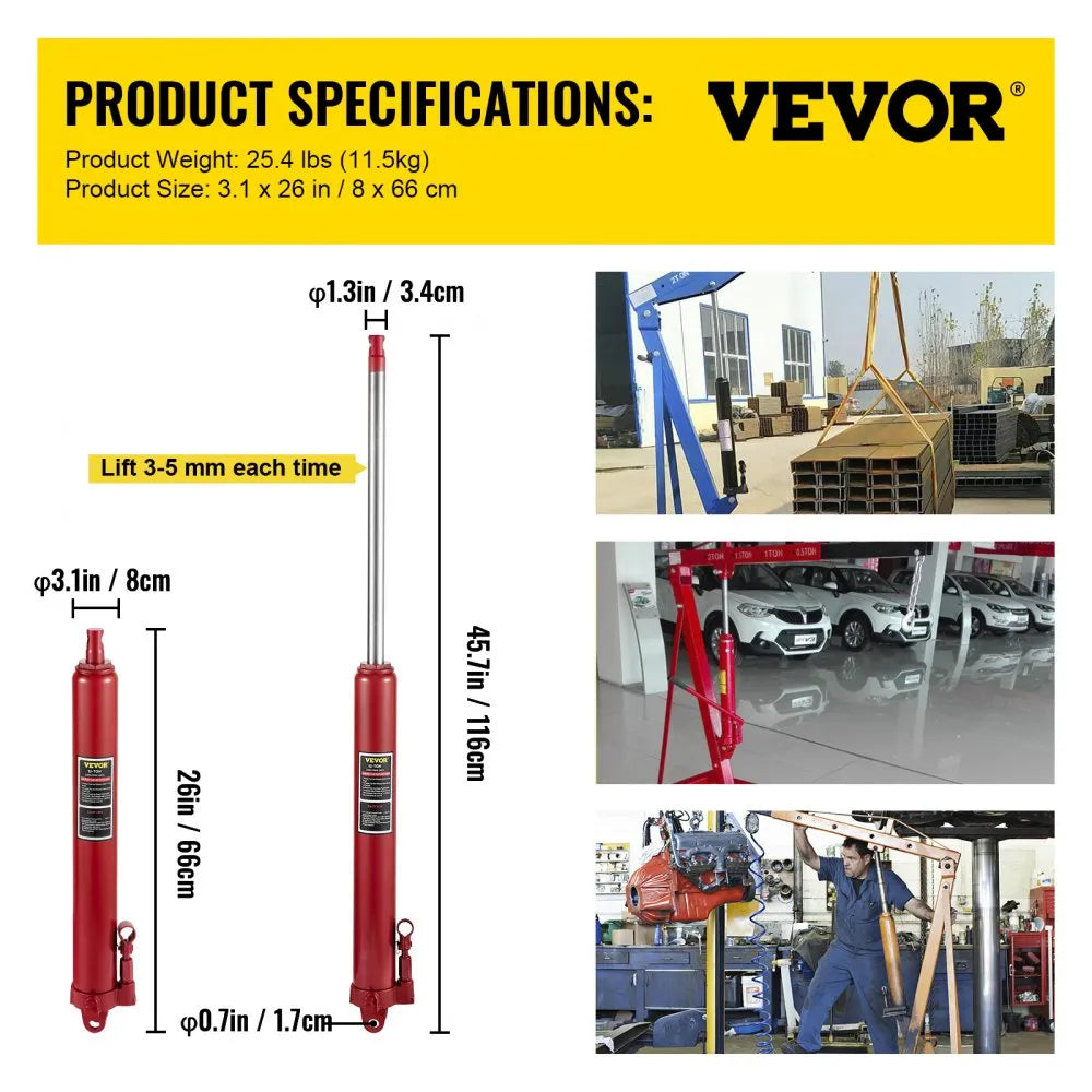 VV-CGQJD-HODJ-12T - 12-Ton Hydraulic Long Ram Jack for Fast Lifting