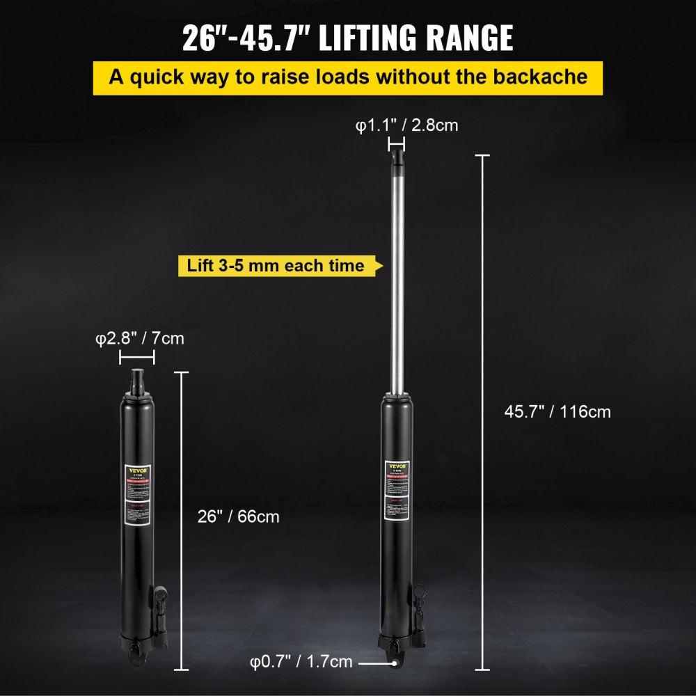VV-CGQJD-LDJ-3T - 3-Ton Hydraulic Long Ram Jack for Shop Cranes