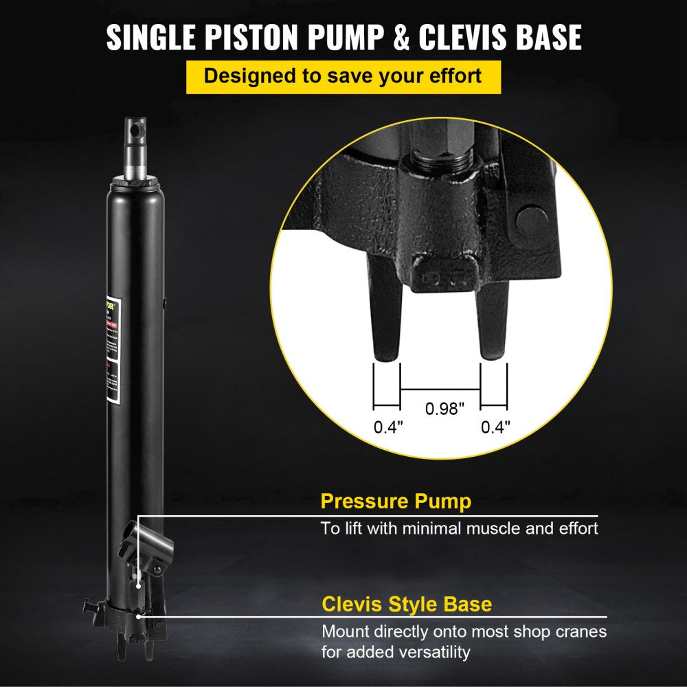 VV-CGQJD-LDJ-3T - 3-Ton Hydraulic Long Ram Jack for Shop Cranes