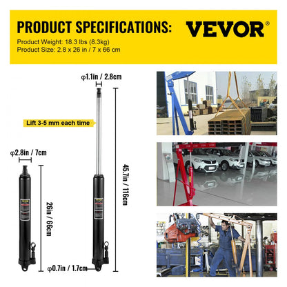 VV-CGQJD-LDJ-3T - 3-Ton Hydraulic Long Ram Jack for Shop Cranes