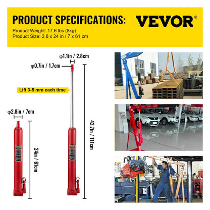 VV-CGQJD-HODP-4T - 4T Hydraulic Long Ram Jack, Lifts 24"-43.7" with Ease