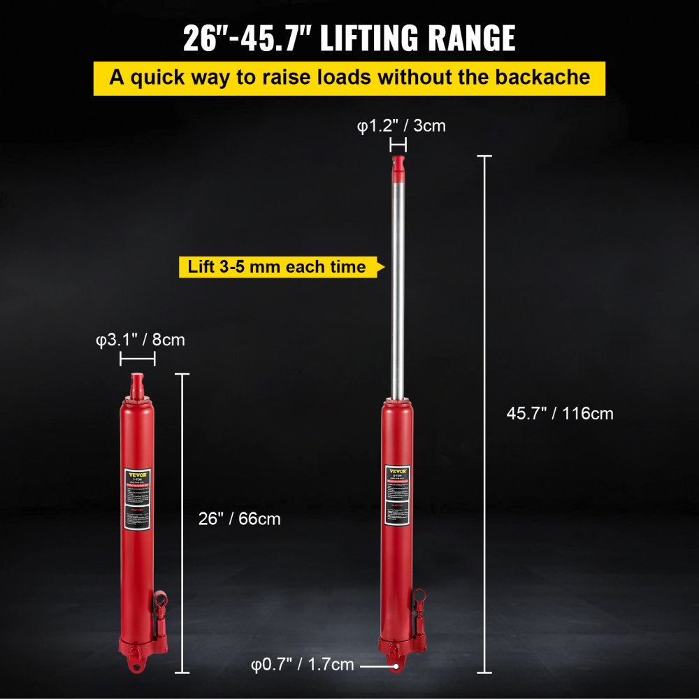 VV-CGQJD-HODJ-8T - 8-Ton Long Ram Hydraulic Jack for Shop Cranes