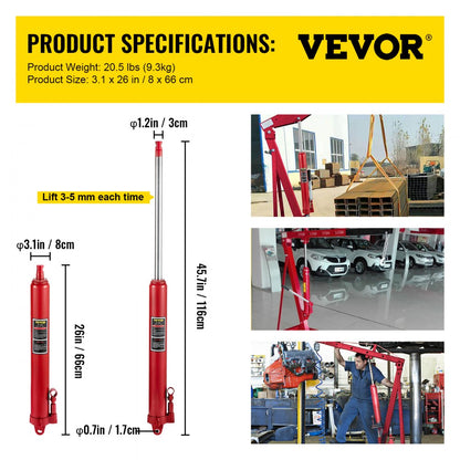VV-CGQJD-HODJ-8T - 8-Ton Long Ram Hydraulic Jack for Shop Cranes