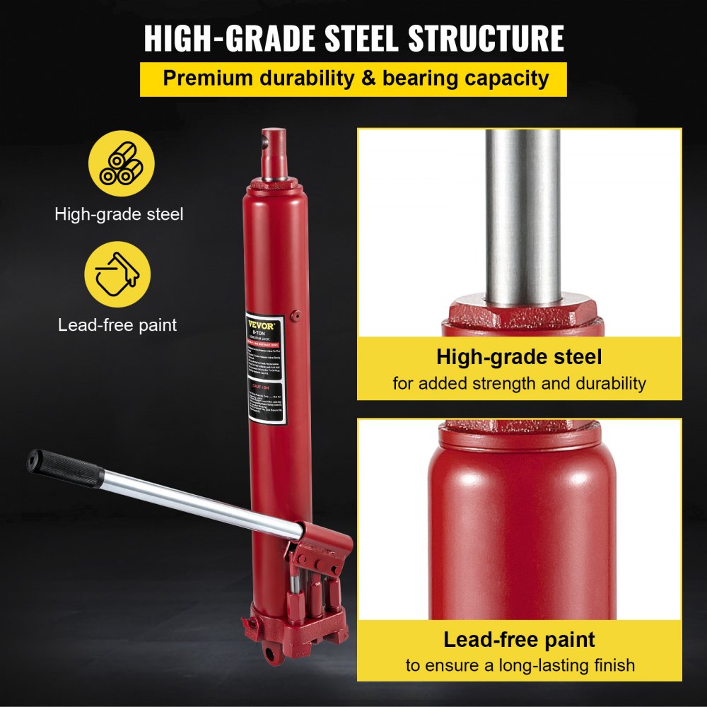 VV-CGQJD-HOSJ-8T - 8-Ton Long Ram Hydraulic Jack, 26"-45.7" Lift Range