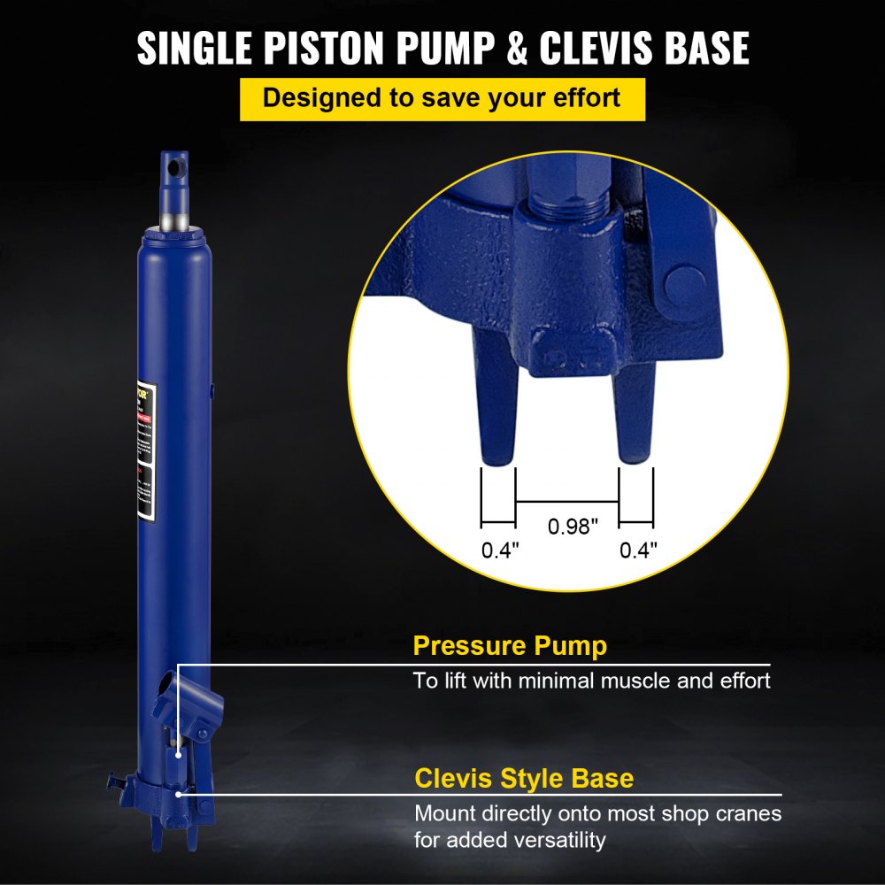 VV-CGQJD-LDJ-8T - 8-Ton Hydraulic Long Ram Jack, 26"-45.7" Lift Range