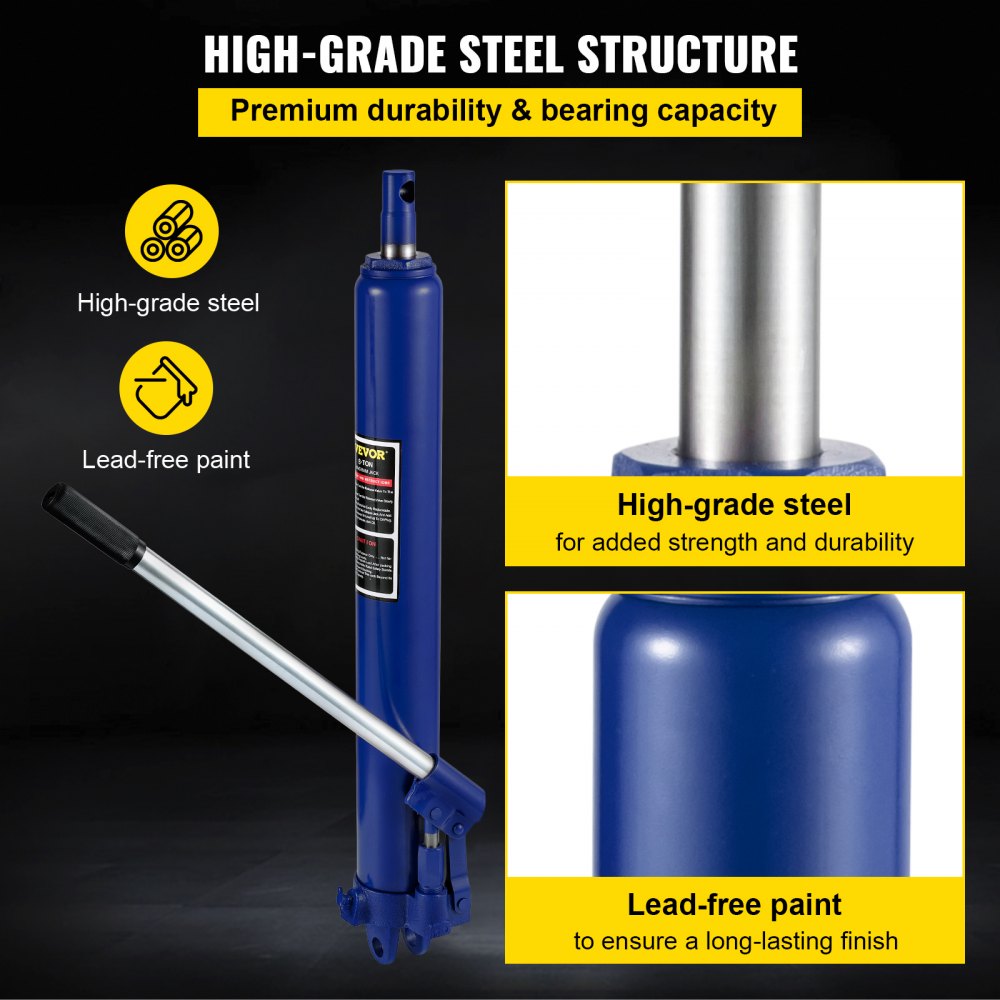VV-CGQJD-LDJ-8T - 8-Ton Hydraulic Long Ram Jack, 26"-45.7" Lift Range