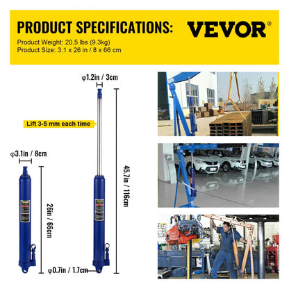 VV-CGQJD-LDJ-8T - 8-Ton Hydraulic Long Ram Jack, 26"-45.7" Lift Range