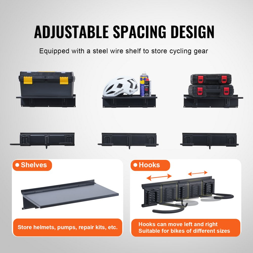 JC24-ZXCZJ010 - Heavy-Duty Wall Bike Rack for 6 Bikes, Plus Storage