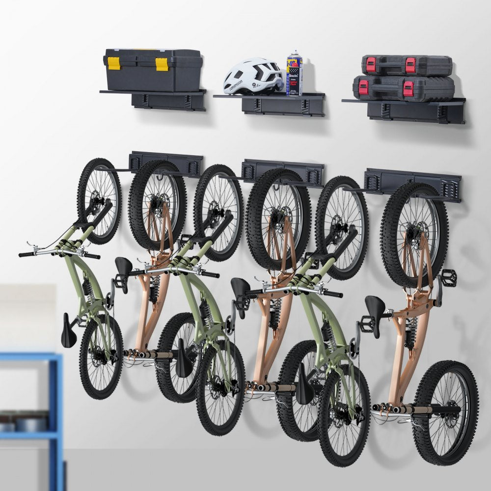 JC24-ZXCZJ010 - Heavy-Duty Wall Bike Rack for 6 Bikes, Plus Storage