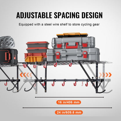 JC24-ZXCZJ011 - Wall-Mounted Bike Rack for 4 Bikes with Shelves