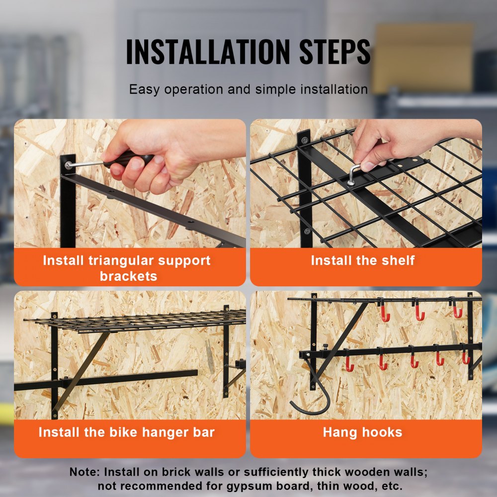 JC24-ZXCZJ011 - Wall-Mounted Bike Rack for 4 Bikes with Shelves