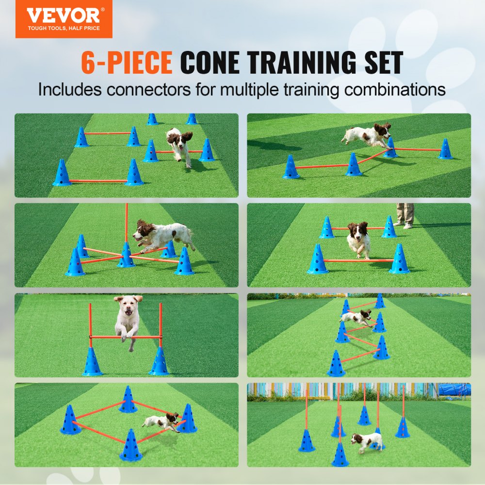 HC-ZAG03 - 6 Cone Dog Agility Kit with Jump Bars and Carry Bag