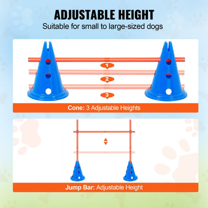 HC-ZAG03 - 6 Cone Dog Agility Kit with Jump Bars and Carry Bag