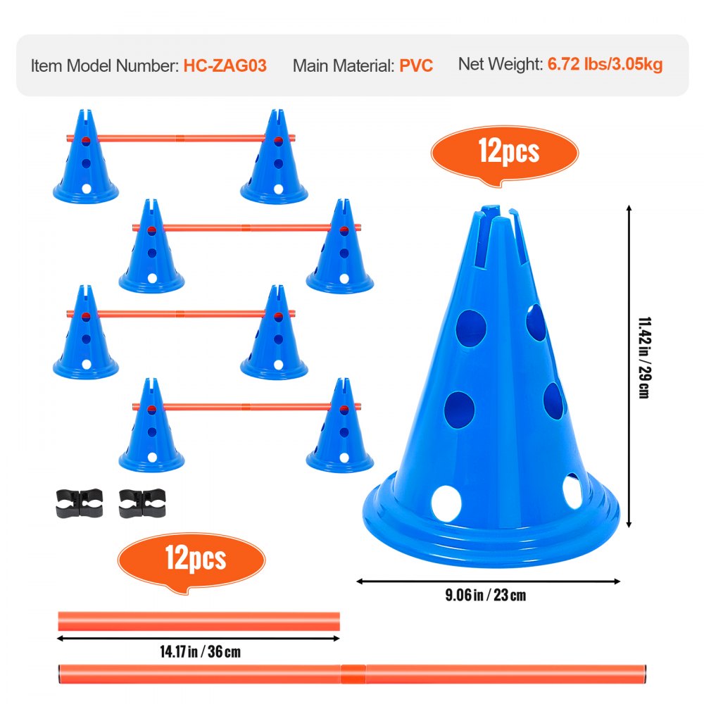 HC-ZAG03 - 6 Cone Dog Agility Kit with Jump Bars and Carry Bag