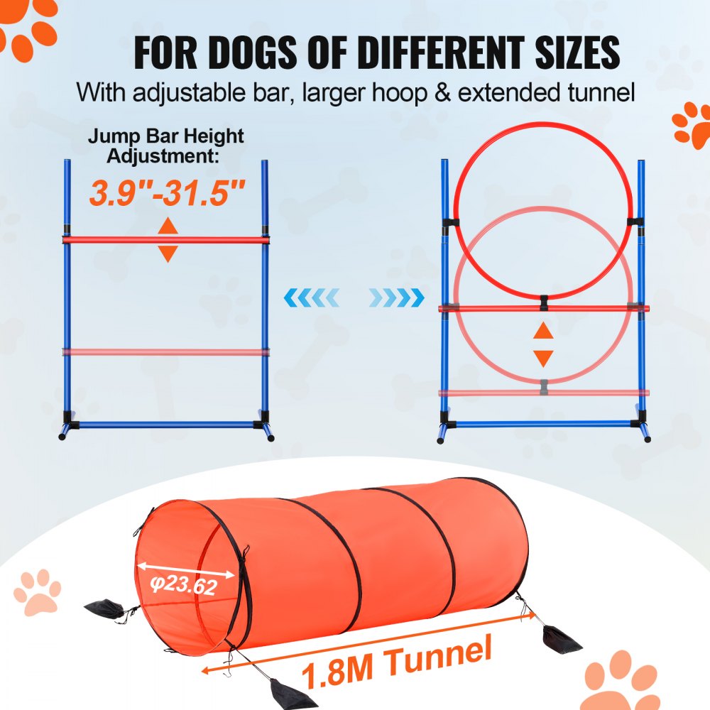 HC-ZAG01 - Lightweight 5-Piece Dog Agility Kit with Hurdles & Tunnel