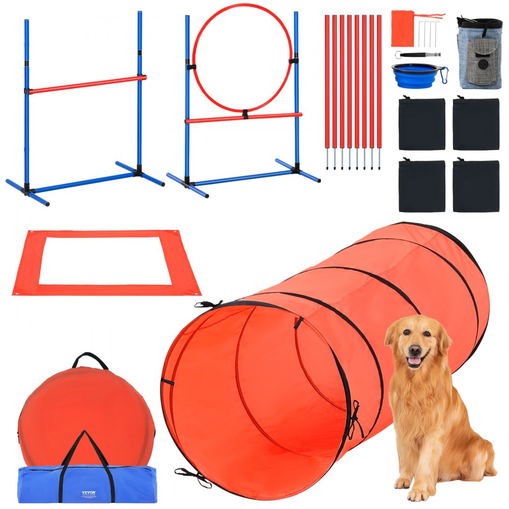 HC-ZAG01 - Lightweight 5-Piece Dog Agility Kit with Hurdles & Tunnel