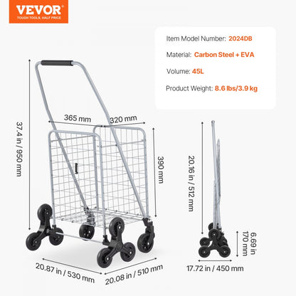 2024DB - Foldable Stair Climbing Cart with 6 Wheels and 45L Capacity