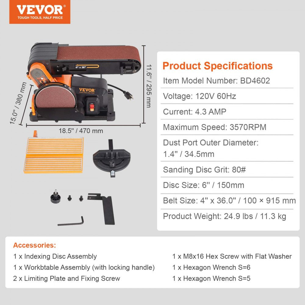 BD4602 - Versatile 6" Disc & 4"x36" Belt Sander Combo for Woodworking