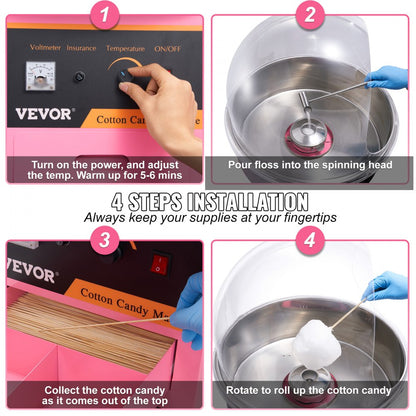 MHTJJPZY01 - High-Yield Stainless Steel Cotton Candy Maker, 6 Cones/Min