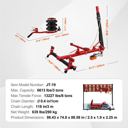 JT-19 - 6-Ton Hydraulic Frame Straightener with Adjustable Column and 3m Chain