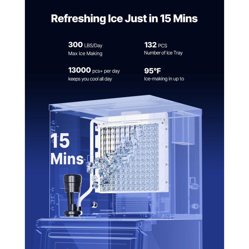 010231679650 - 300LBS/24H Commercial Ice Maker with 250LBS Storage Bin