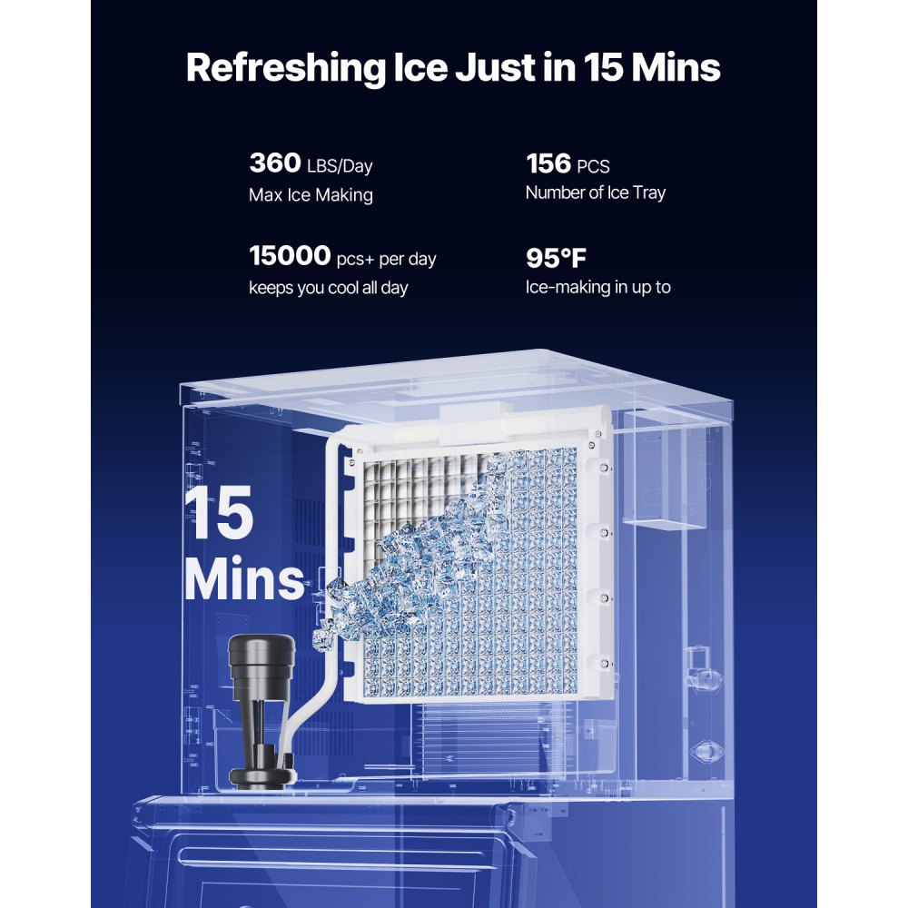 010521343340 - 360Lbs/24H Commercial Ice Maker with 250Lbs Storage & Self-Cleaning