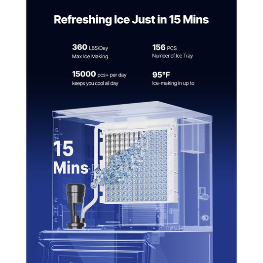 010521343340 - 360Lbs/24H Commercial Ice Maker with 250Lbs Storage & Self-Cleaning