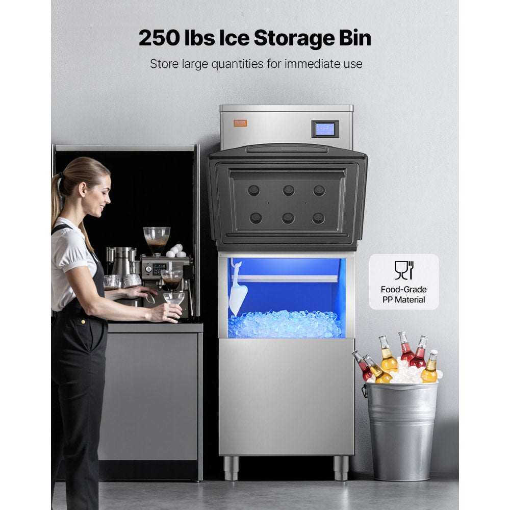 010521343340 - 360Lbs/24H Commercial Ice Maker with 250Lbs Storage & Self-Cleaning