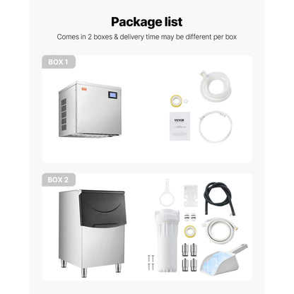 010521343340 - 360Lbs/24H Commercial Ice Maker with 250Lbs Storage & Self-Cleaning
