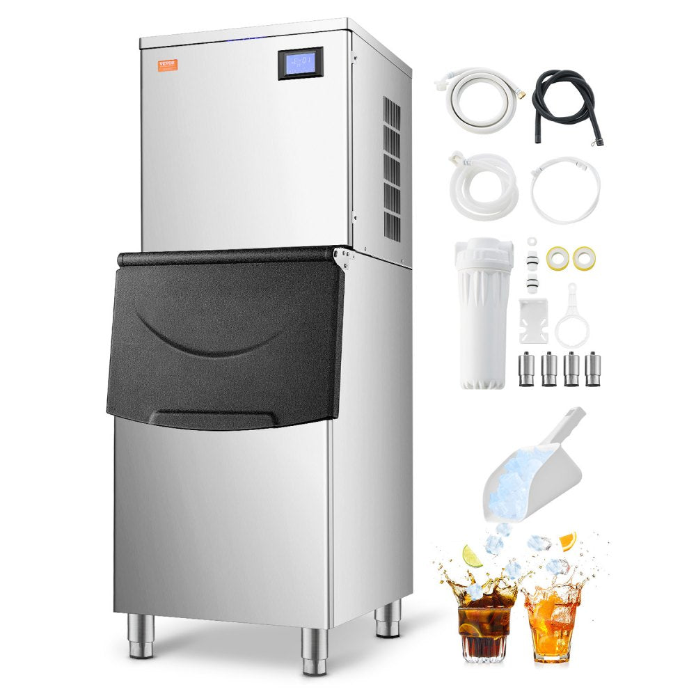 010521343340 - 360Lbs/24H Commercial Ice Maker with 250Lbs Storage & Self-Cleaning