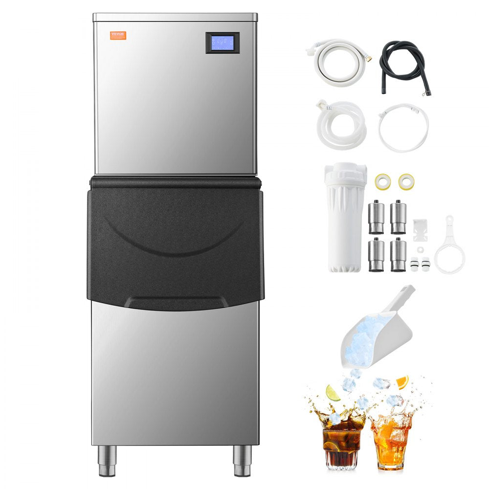 010521343340 - 360Lbs/24H Commercial Ice Maker with 250Lbs Storage & Self-Cleaning
