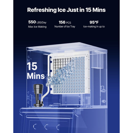 010771693645 - 550 lbs/Day VEVOR Ice Maker with 250 lbs Storage Bin