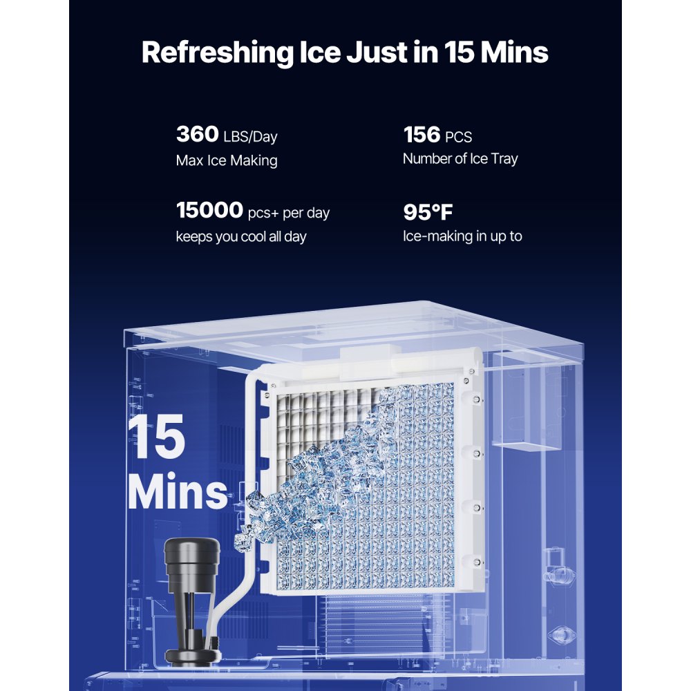 010710878749 - 360 lbs/Day Ice Maker with 180 lbs Storage & Self-Cleaning