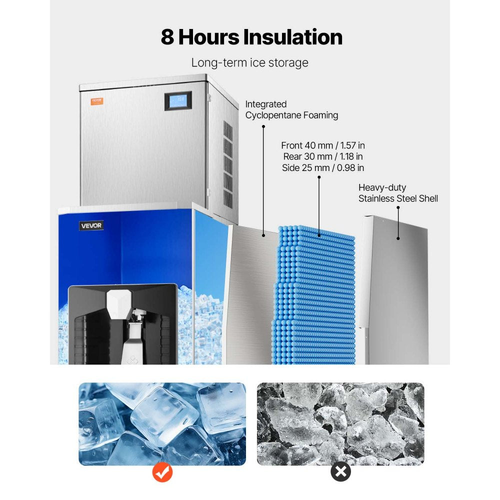 010699362176 - 550 lbs/Day VEVOR Ice Maker with 180 lbs Storage Capacity